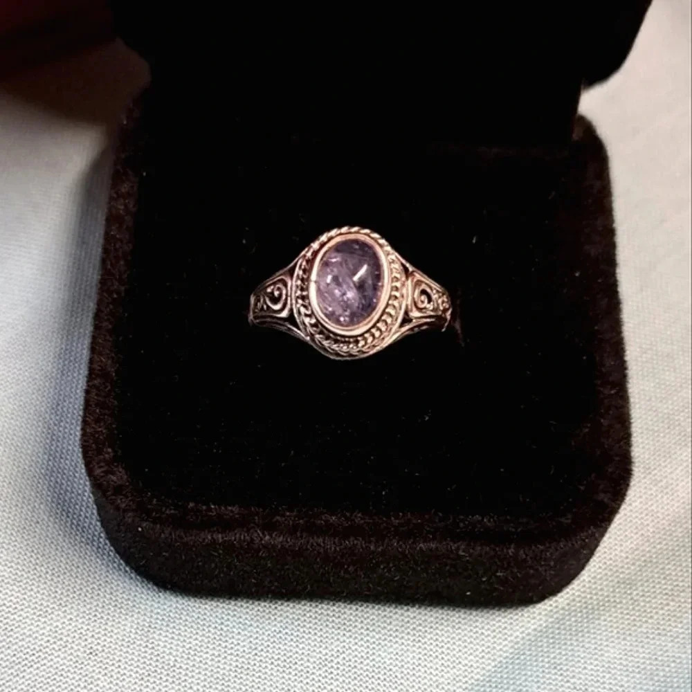 Bali Genuine Tanzanite Solitaire Ring In Sterling Silver. Sz 5 - Picture 3 of 5